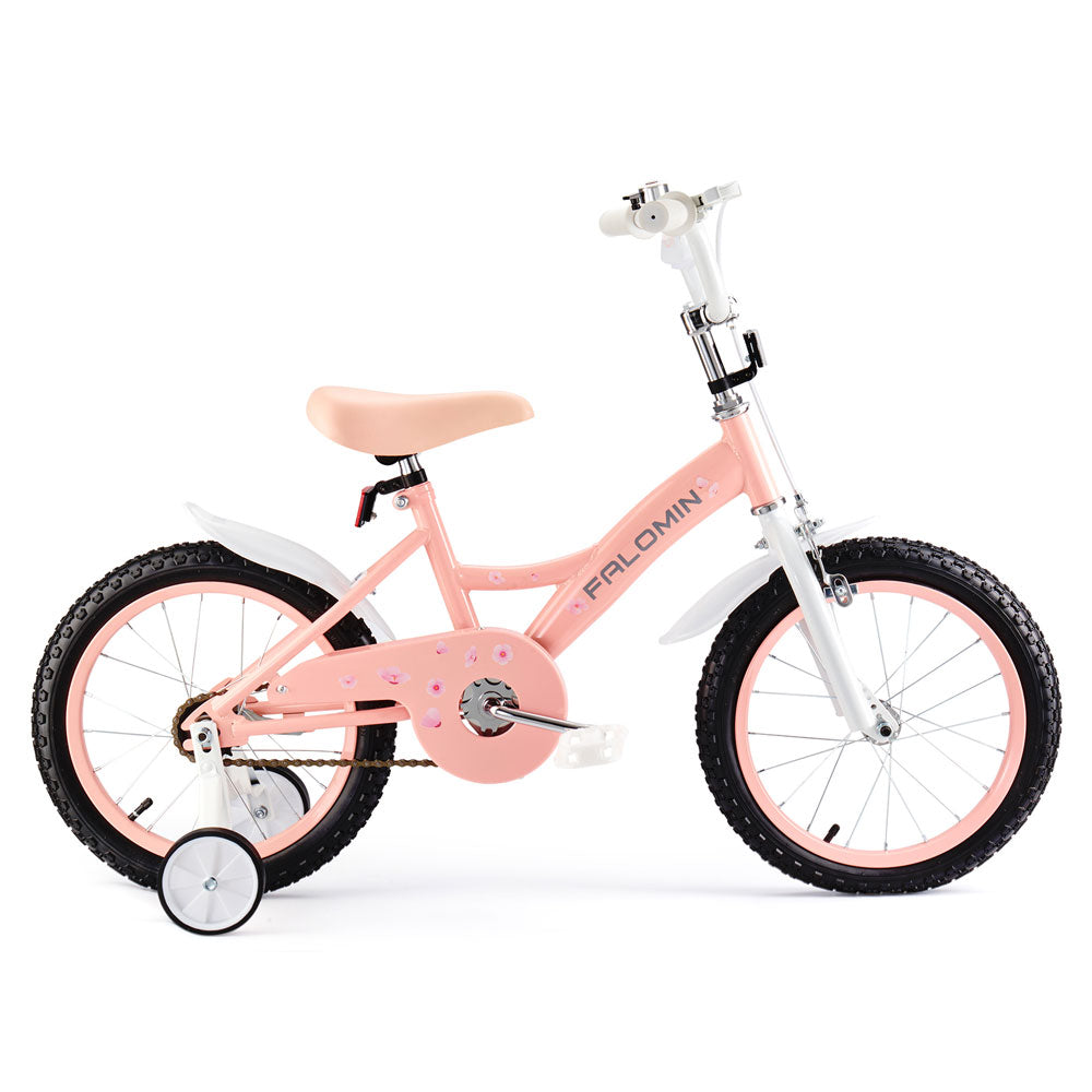 FALOMIN Pink Kids Bike, 14/16/18 Inch Children's Bicycle with Training Wheels, for 3-9 Years Old, Safe Beginner Bike with Fenders and Chain Guard