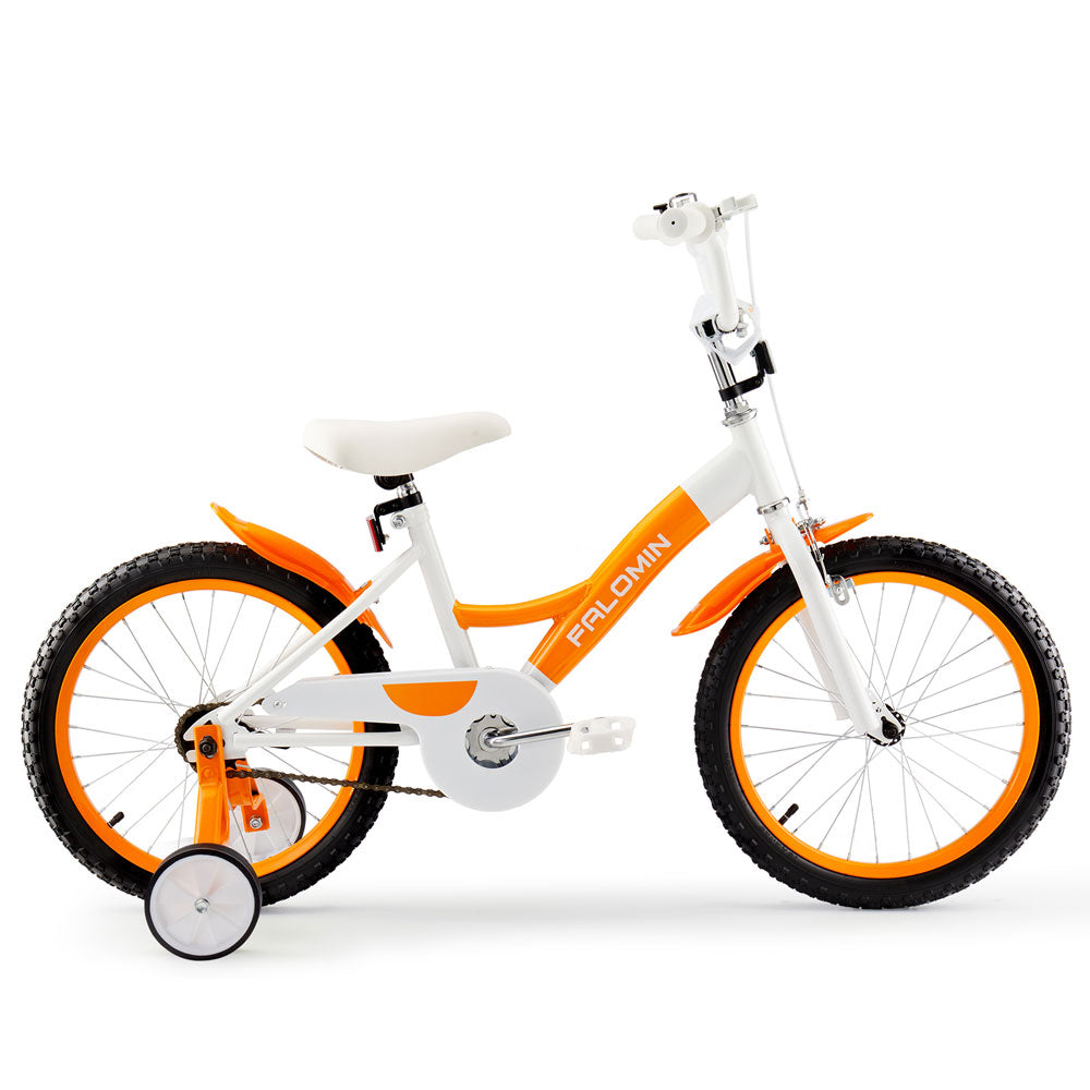 FALOMIN Orange Kids Bike, 14/16/18 Inch Children's Bicycle with Training Wheels, for 3-9 Years Old, Safe Beginner Bike with Fenders and Chain Guard
