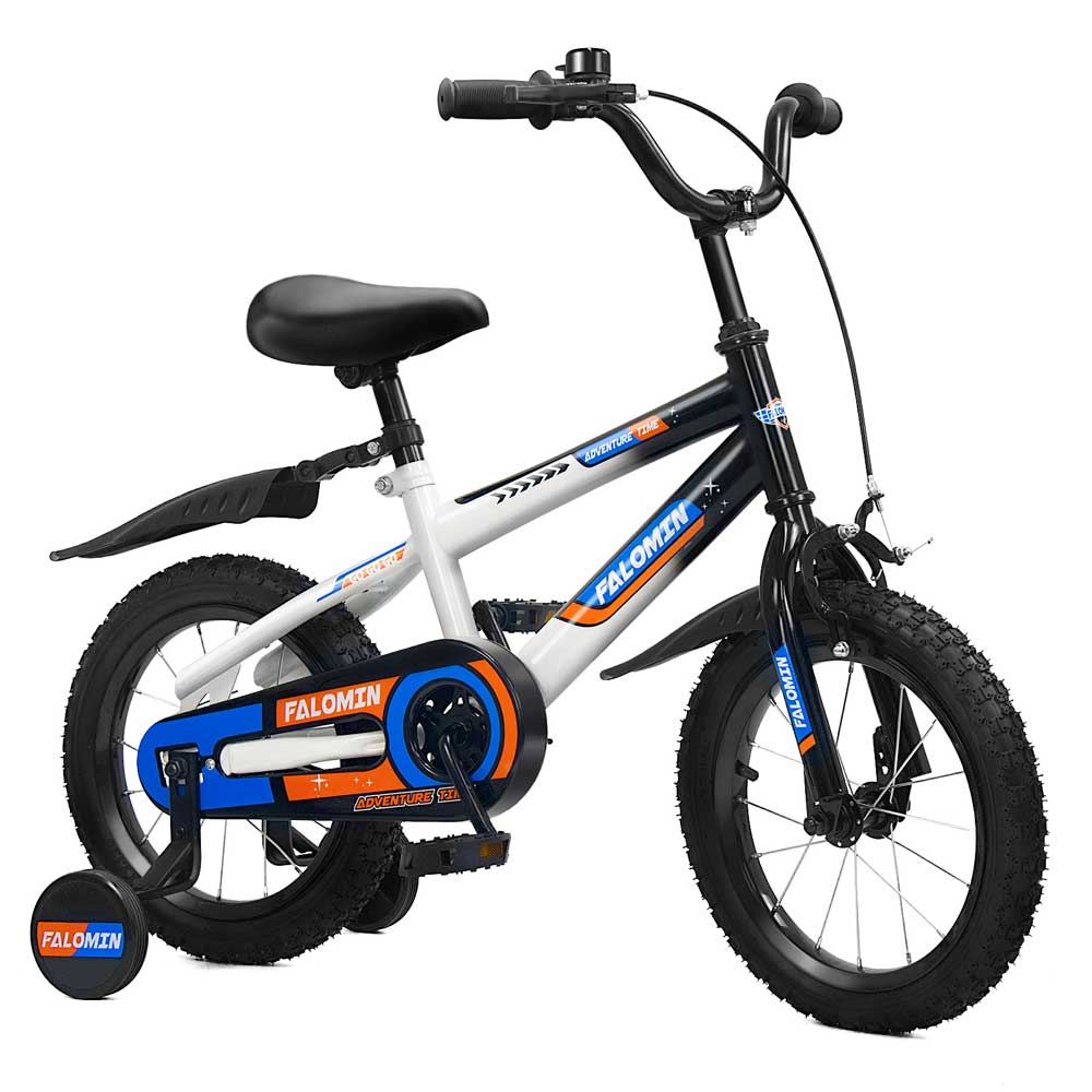 14 Inch Kids Bike, High Carbon Steel Frame, with Training Wheels, White Color