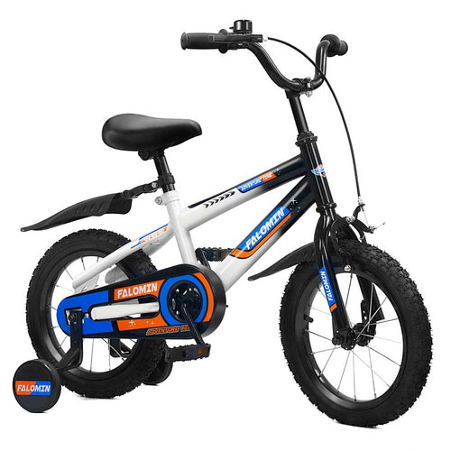 14 Inch Kids Bike, High Carbon Steel Frame, with Training Wheels, White Color