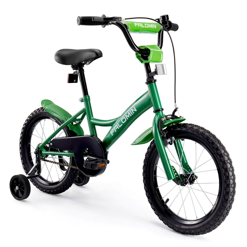 FALOMIN Green Kids Bike, 14/16/18 Inch Children's Bicycle with Training Wheels, for 3-9 Years Old, Safe Beginner Bike with Fenders and Chain Guard