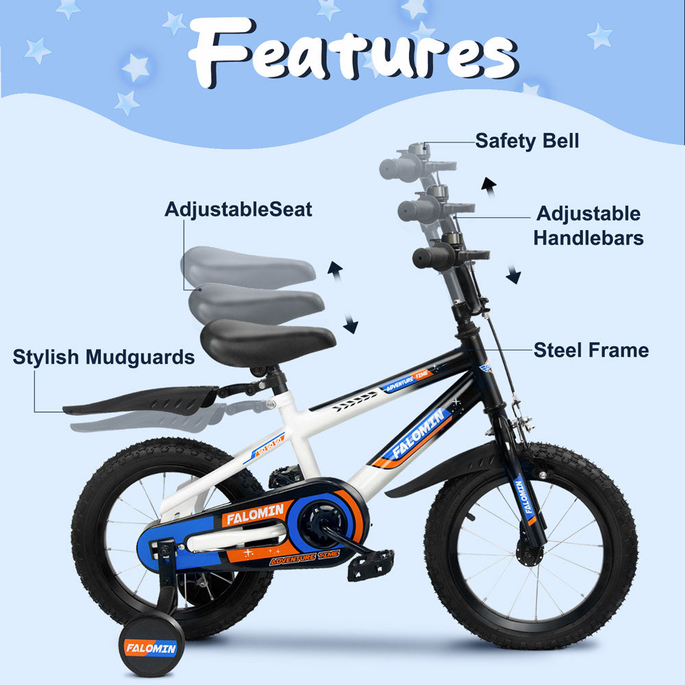 16 Inch Kids Bike, High Carbon Steel Frame, with Training Wheels, White Color