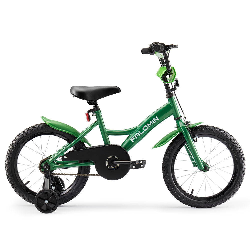 FALOMIN Green Kids Bike, 14/16/18 Inch Children's Bicycle with Training Wheels, for 3-9 Years Old, Safe Beginner Bike with Fenders and Chain Guard